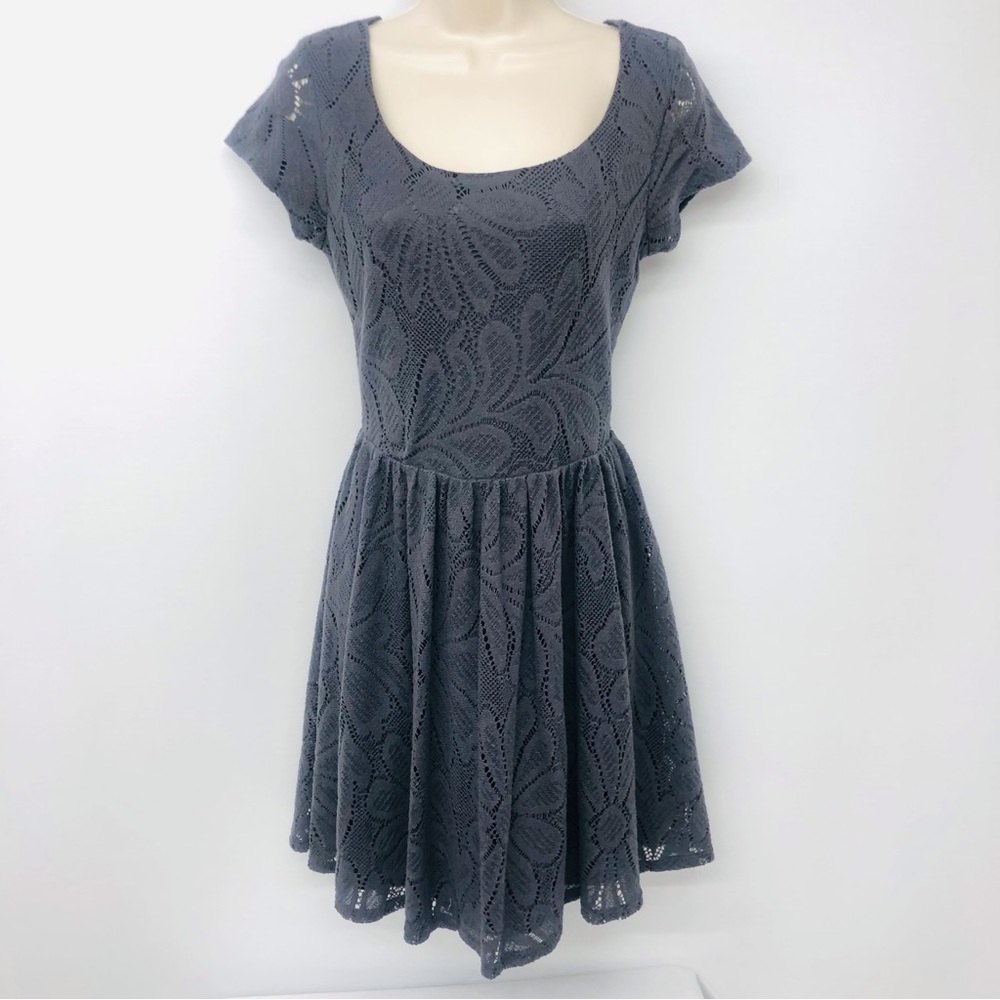 LC Lauren Conrad Gray Lace Fit & Flare Dress